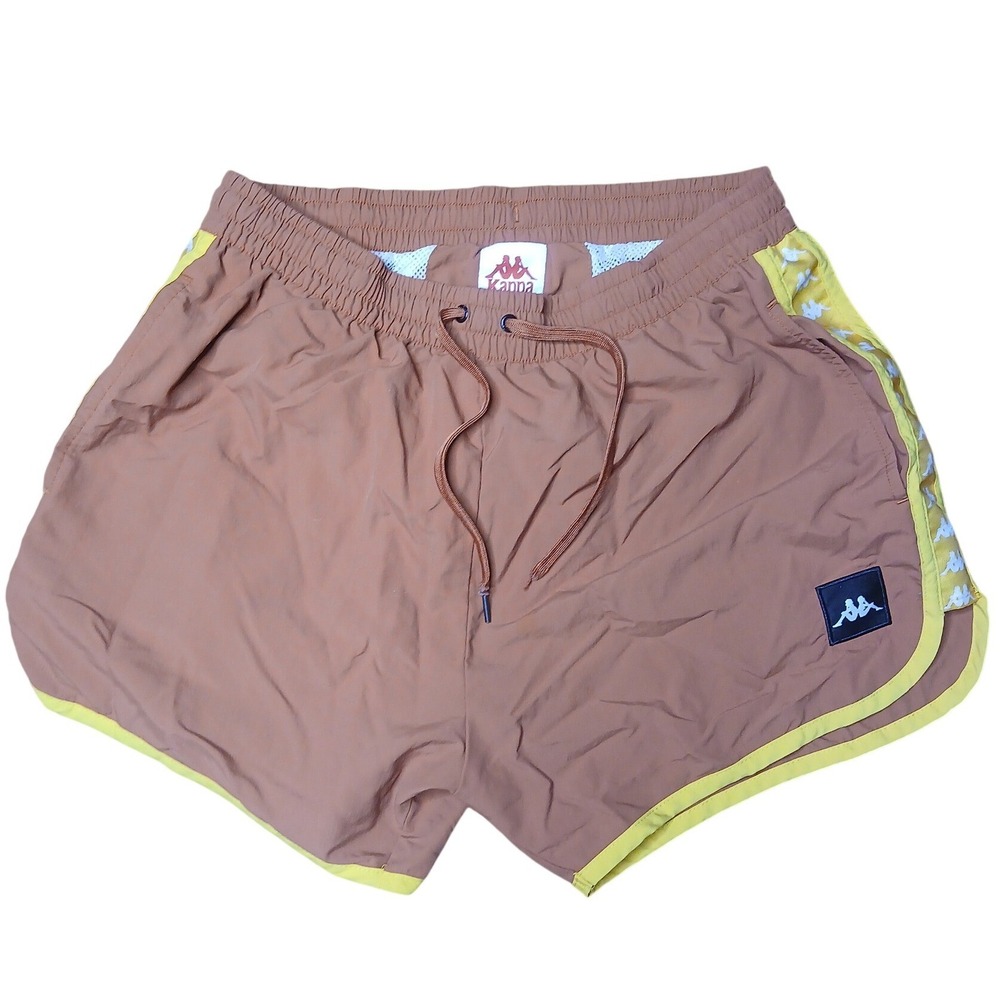 Kappa Mens Medium Brown Omini Logo Tape Athletic Mesh Lined Shorts Streetwear